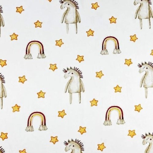 Tissu coton cheval et arc-en-ciel 50x80cm