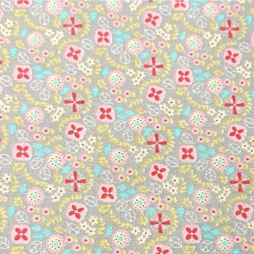 Tissu fleurs gris et multicolore 50x70 cm