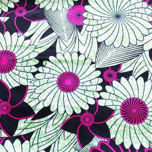 Tissu wax fleurs rose et vert  50x55 cm