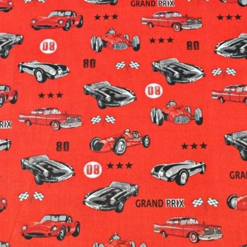 Tissu voitures grand prix rouge 50x80cm