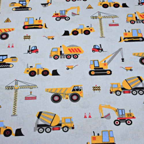 Tissu garçon chantier gris et jaune 50x80cm
