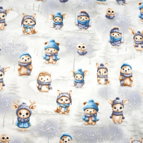 Tissu enfant animaux en hiver 50x80cm