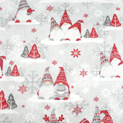 Tissu lutins en hiver gris et rouge 50x80cm