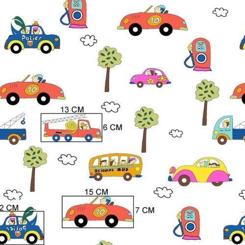 Tissu voitures et station service 50x80 cm