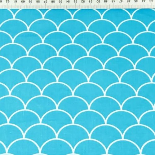 Tissu éventails turquoise et blanc 50x80 cm