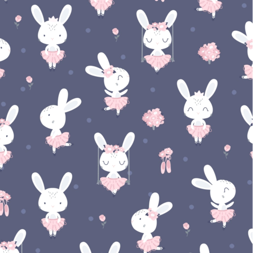 Tissu fille petites lapines danseuses 50x80cm