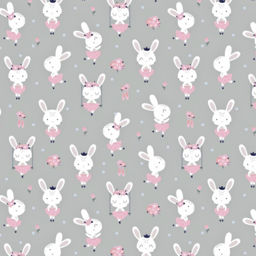 Tissu fille petites lapines danseuses 50x80cm