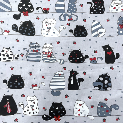 Tissu enfant chats gris 50x80 cm