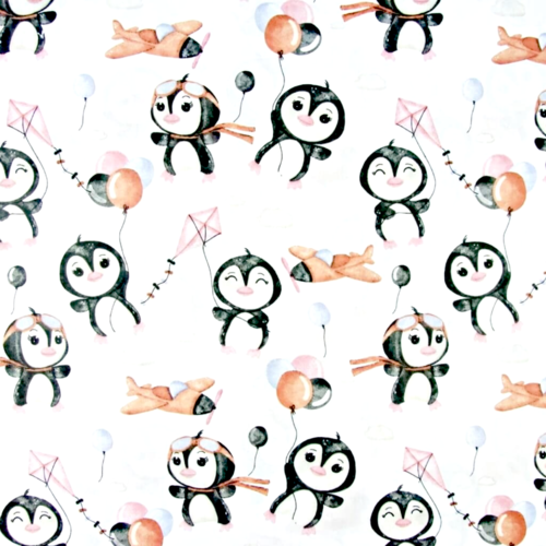 Tissu pingouins rose 50x80cm