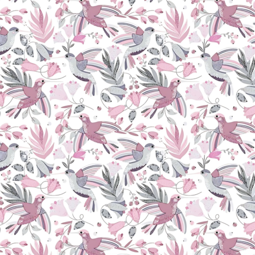 Tissu colibris gris et rose 50x80 cm