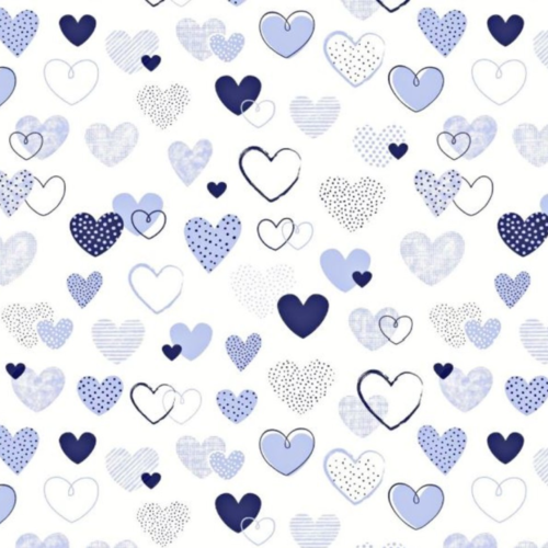 Tissu coeurs bleu et blanc 50x80cm