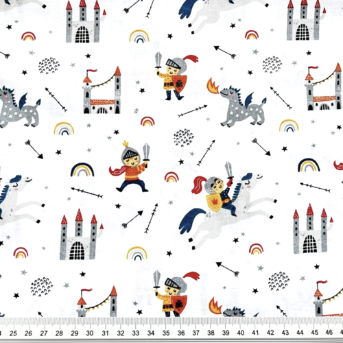 Tissu garçon chevaliers et châteaux forts 50x80cm