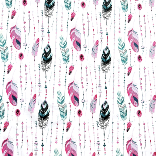 Tissu plumes roses et vertes 50x80cm