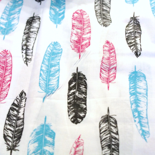 Tissu plumes roses et bleues 50x80cm
