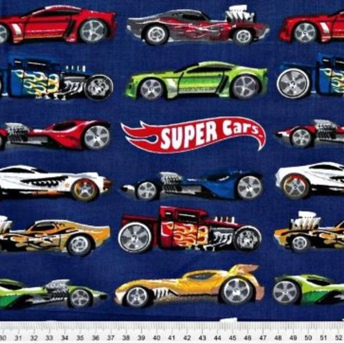 Tissu voitures bleu 50x80cm