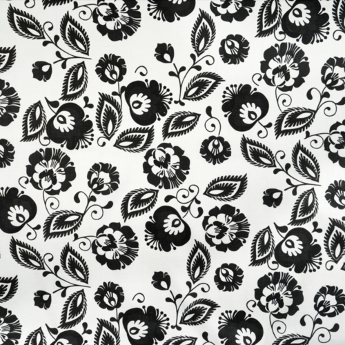Tissu fleurs folk noir et blanc 50x80 cm