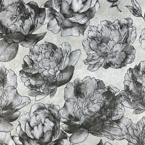 Tissu coton pivoine gris et noir 50x80cm