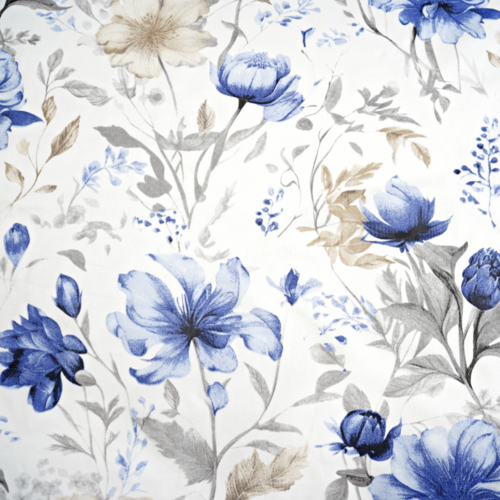 Tissu fleurs grises et bleues 50x80 cm