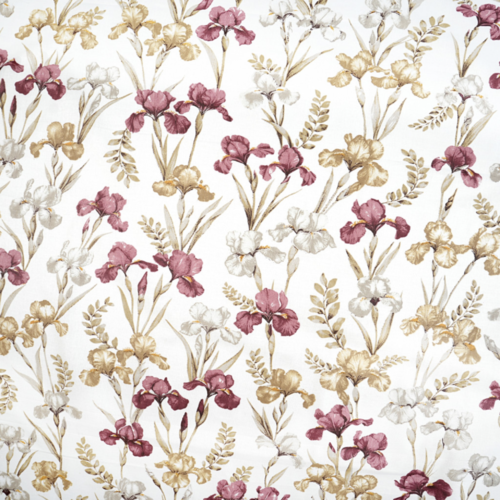 Tissu fleurs iris bordeaux et beige 50x80 cm