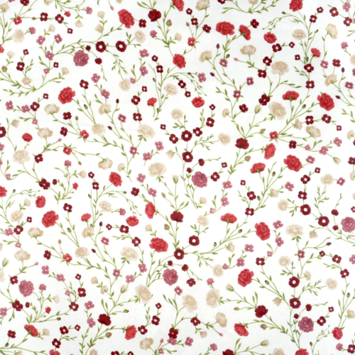 Tissu imprimé fleurs rouge et beige 50x80 cm