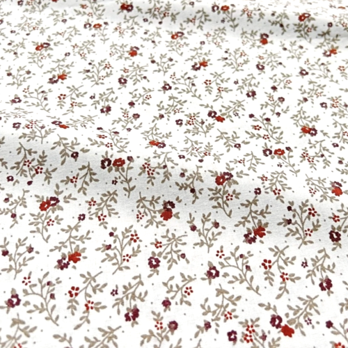 Tissu fleurs liberty bordeaux et vert 50x80 cm