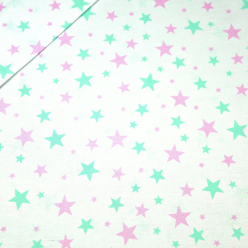 Tissu étoiles rose et menthe 50x80 cm