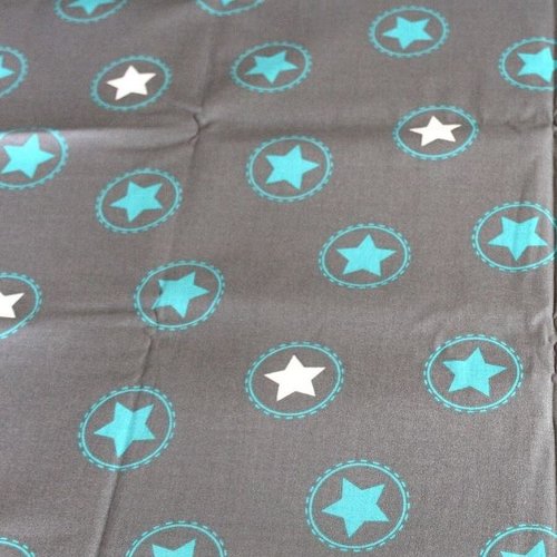 Tissu étoiles turquoise et gris 50x75 cm