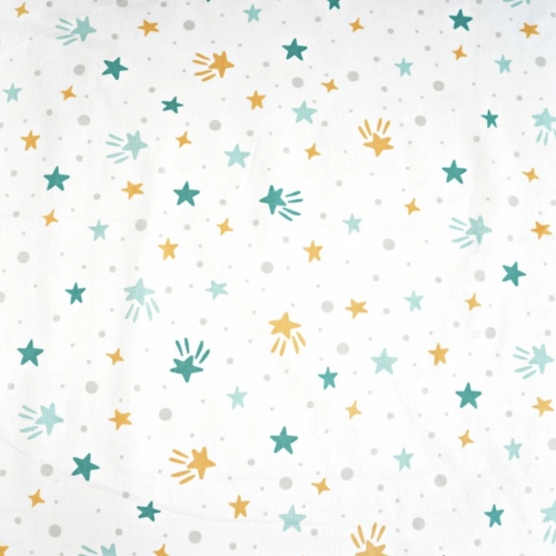 Tissu étoiles moutarde et turquoise 50x80 cm