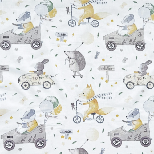 Tissu enfant animaux vintage en voitures 50x80cm