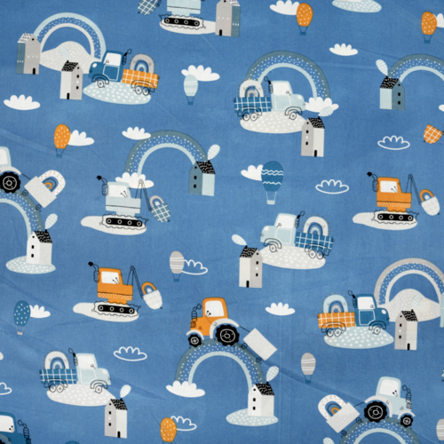 Tissu garçon chantier bleu 50x80cm