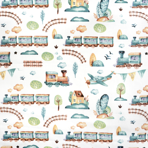 Tissu enfant trains et avions 50x80cm