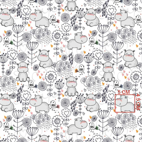 Tissu hippopotames 50x80 cm