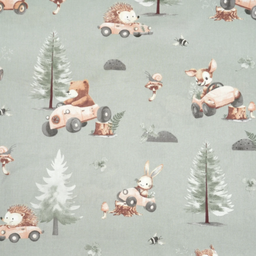 Tissu enfant animaux en voitures 50x80cm