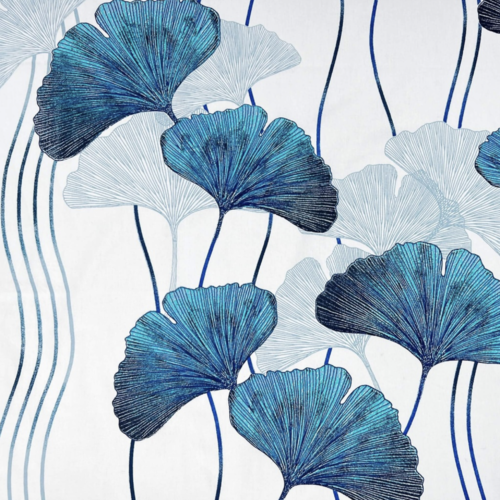 Tissu feuilles de ginkgo bleu 50x80cm