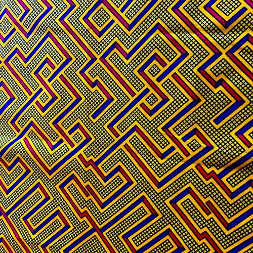 Tissu wax orange, bleu et rouge 50x58 cm