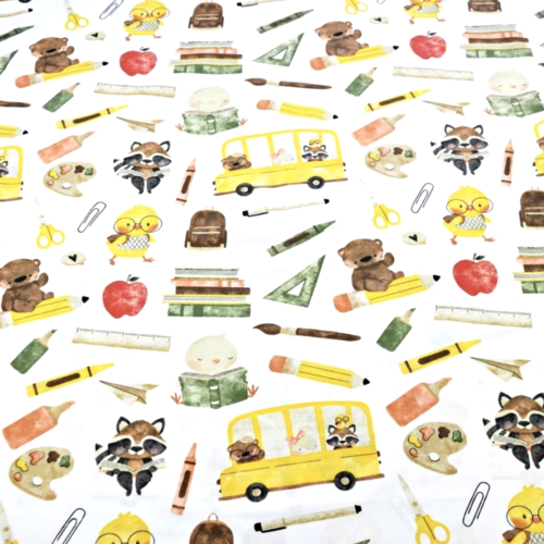 Tissu animaux à l"école 50x80cm