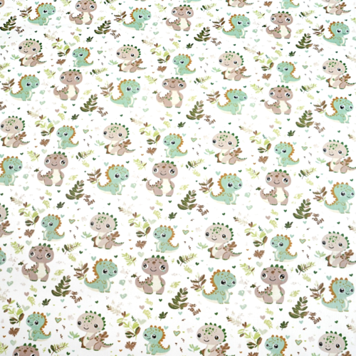 Tissu dinosaures vert et marron 50x80cm
