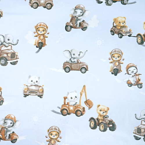 Tissu enfant animaux en voitures 80x50cm