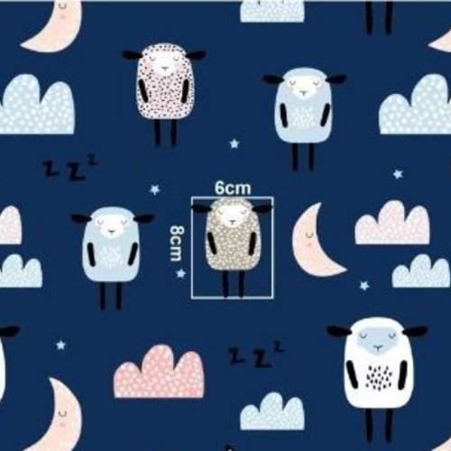 Tissu coton enfant moutons marine 50x80 cm