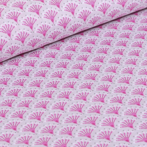 Tissu coton éventails gris et rose 50x75 cm