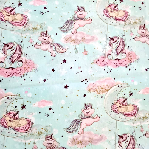 Tissu enfant licornes menthe 50x80 cm