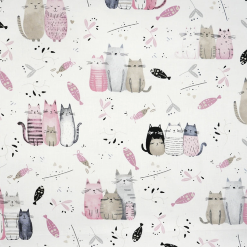 Tissu coton chats rose 50x80 cm