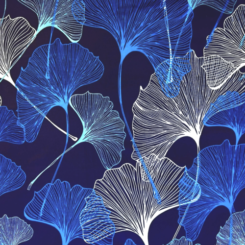 Tissu feuilles de ginkgo bleu 80x50cm