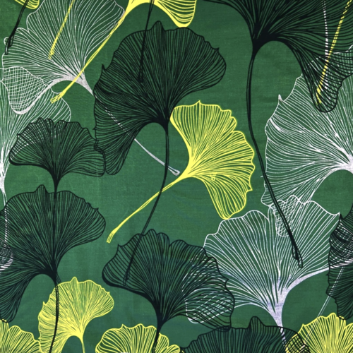 Tissu feuilles de ginkgo vert 50x80cm