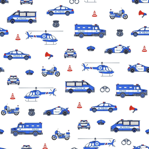 Tissu coton enfant police 50x80 cm