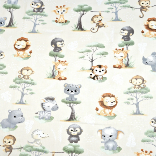 Tissu bébé animaux de la savane beige 50x80cm