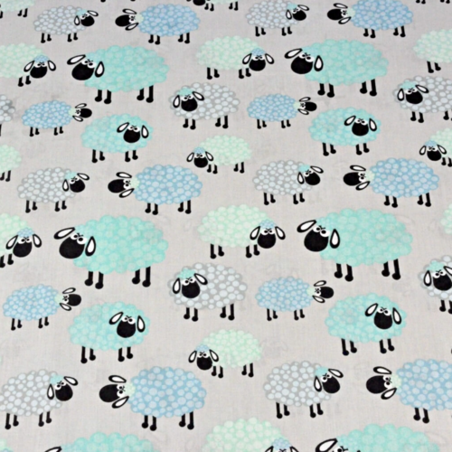 Tissu moutons gris et bleu 50x80cm