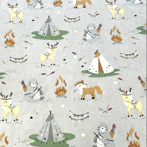 Tissu enfant animaux et tipis indiens 50x80 cm