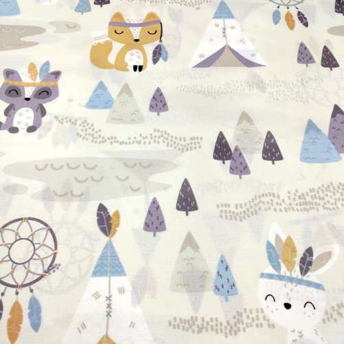 Tissu enfant animaux et tipis indiens 80x50 cm