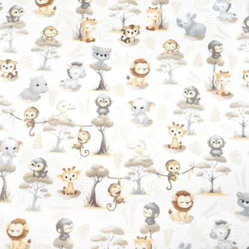 Tissu bébé animaux de la savane blanc 50x80cm